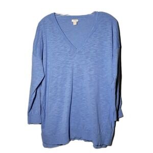 J. Crew Womens Knit Sweater Size XLarge Light Blue VNeck 3/4 Sleeves Lightweight